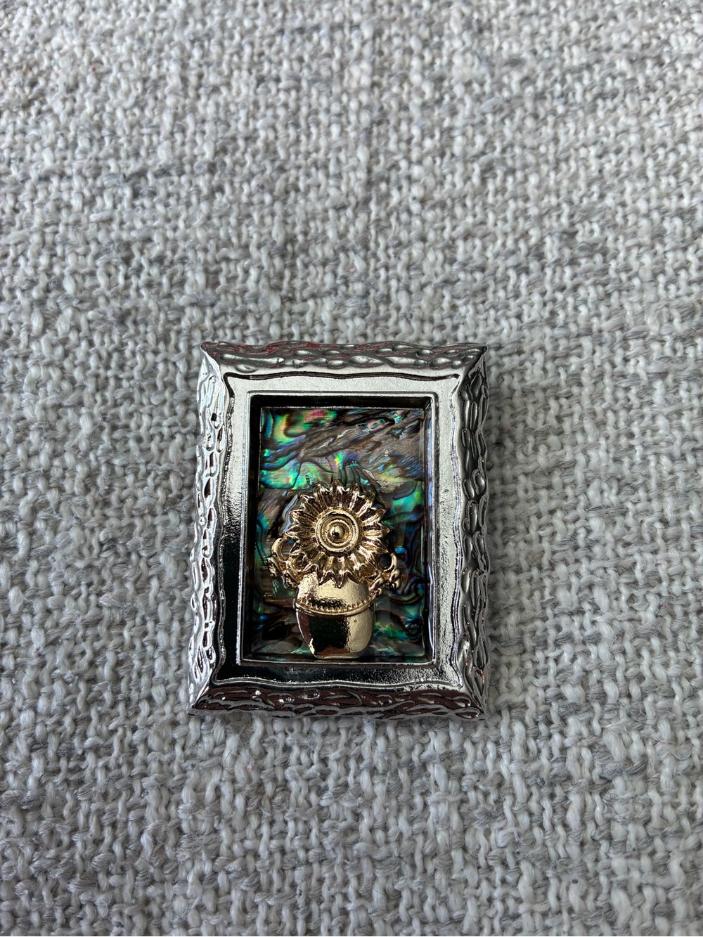 Silver Frame Abalone Wall Art with Gold Sunflower Accent